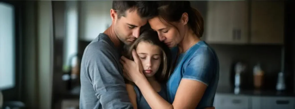 Representação de família enfrentando estresse e atrasos no desenvolvimento infantil devido à negativa inicial de cobertura, ilustrando os prejuízos quando planos como Bradesco Saúde não cobrem tratamento para autismo adequadamente.