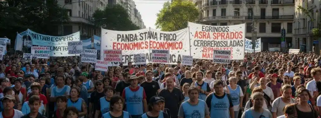 Cena de greve geral na Argentina levando a voo cancelado por greve na Argentina, com passageiros da LATAM sem suporte adequado em Buenos Aires.