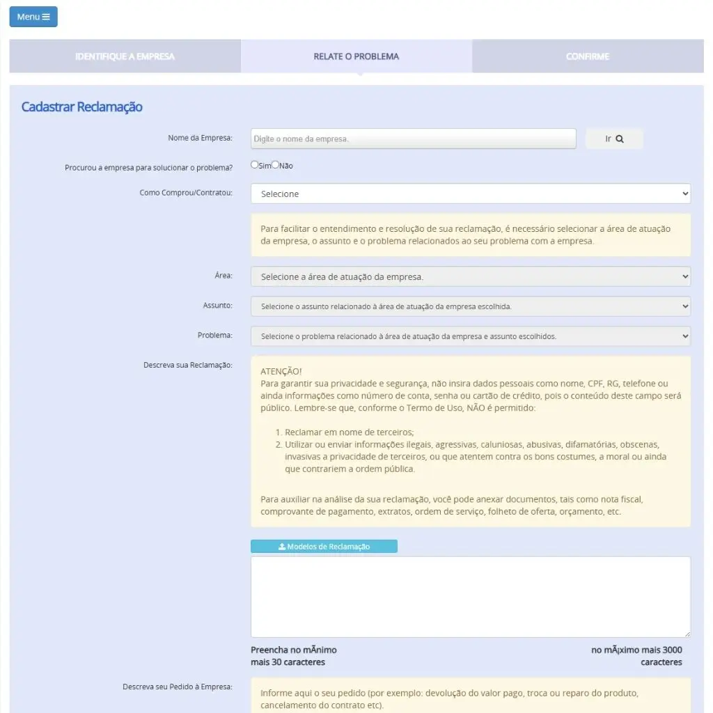 Print de exemplo de reclamação no Consumidor.gov.br para resolver atendimento não resolvido por companhia aérea.