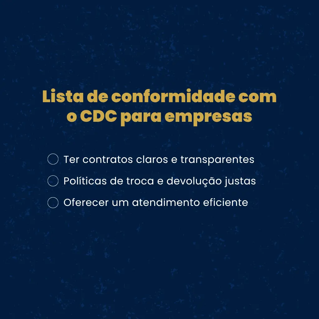 Checklist de conformidade com o CDC para empresas, destacando as principais obrigações legais para evitar problemas.
