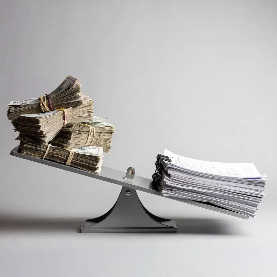 Balança desequilibrada simbolizando abusividade em cláusula de aviso prévio durante rescisão unilateral de plano Bradesco Saúde, protegendo empresas estipulantes.