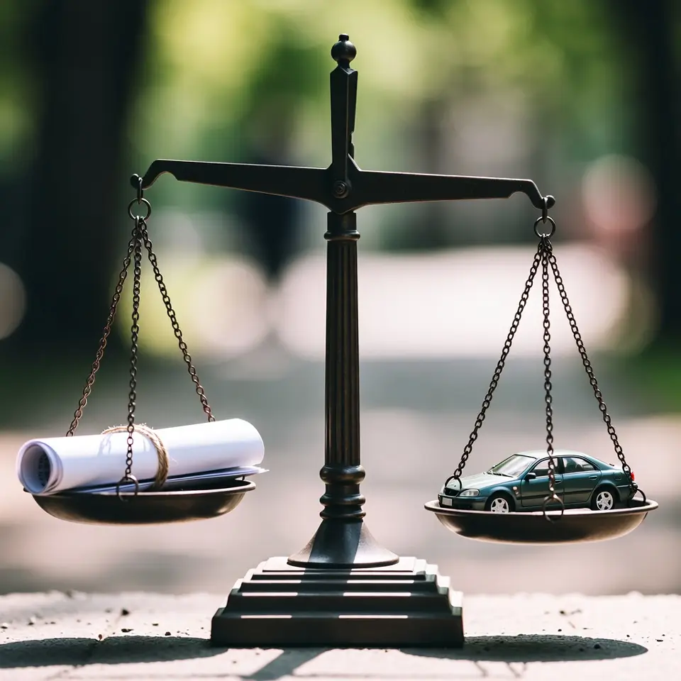 Balança da justiça representando direitos do consumidor em contrato de seguro auto