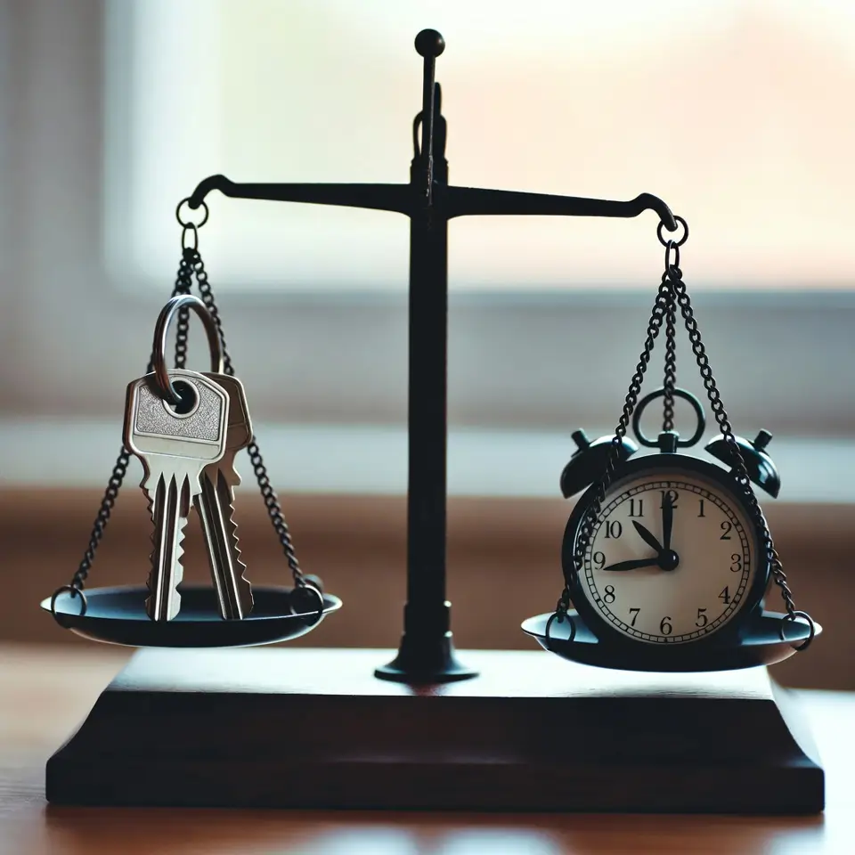 Balança da justiça representando direitos e indenizações na multa por atraso na entrega de imóvel.