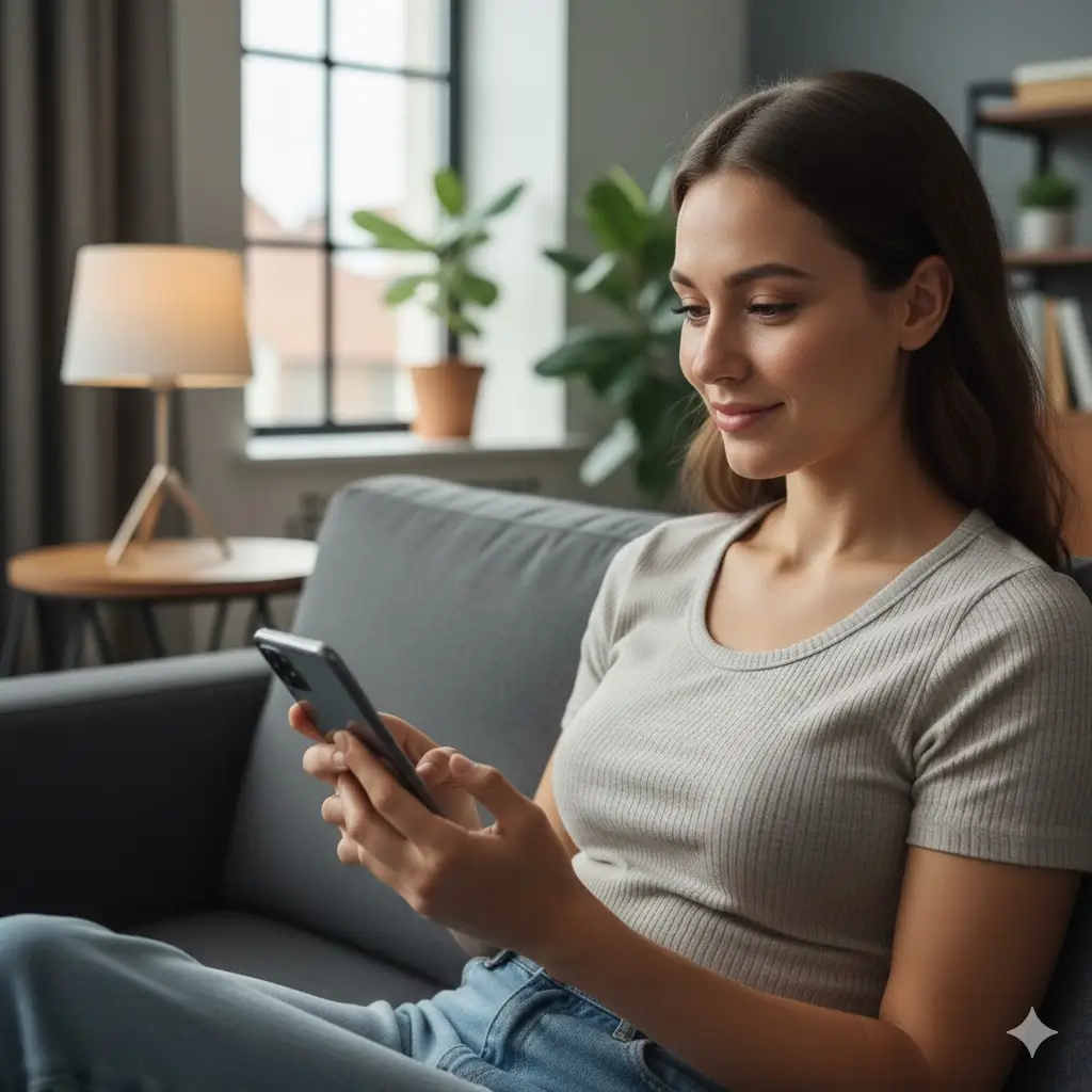 Pessoa usando app de banco no celular para verificar transações e identificar sinais de fraude cartão de crédito virtual em tempo real.