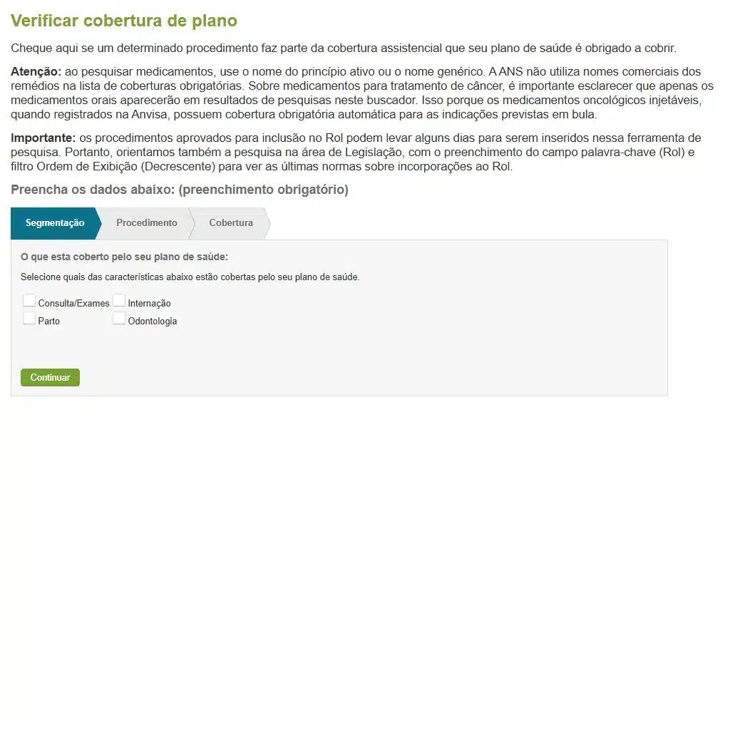 Screenshot da tela da ANS exibindo o Rol de Procedimentos e Eventos em Saúde, essencial para entender coberturas mínimas no plano de saúde empresarial direitos