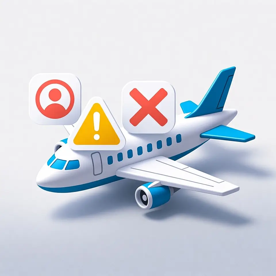 Ícone ilustrando atraso ou cancelamento do voo como problema em passagem comprada em site de viagem onde a companhia responde primeiro.