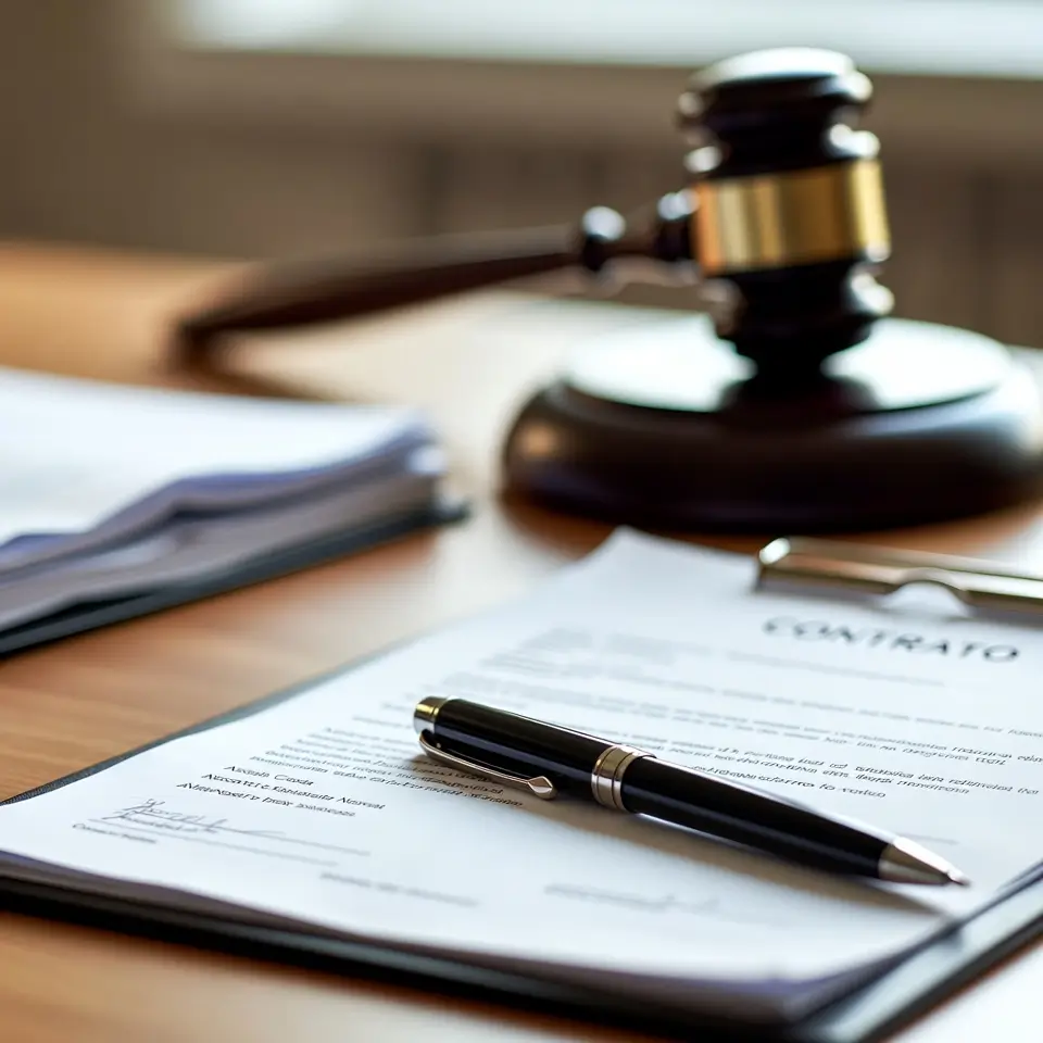 Mesa de escritório com documentos jurídicos representando a atuação de um advogado especialista em Direito Bancário para recuperação de valores.
