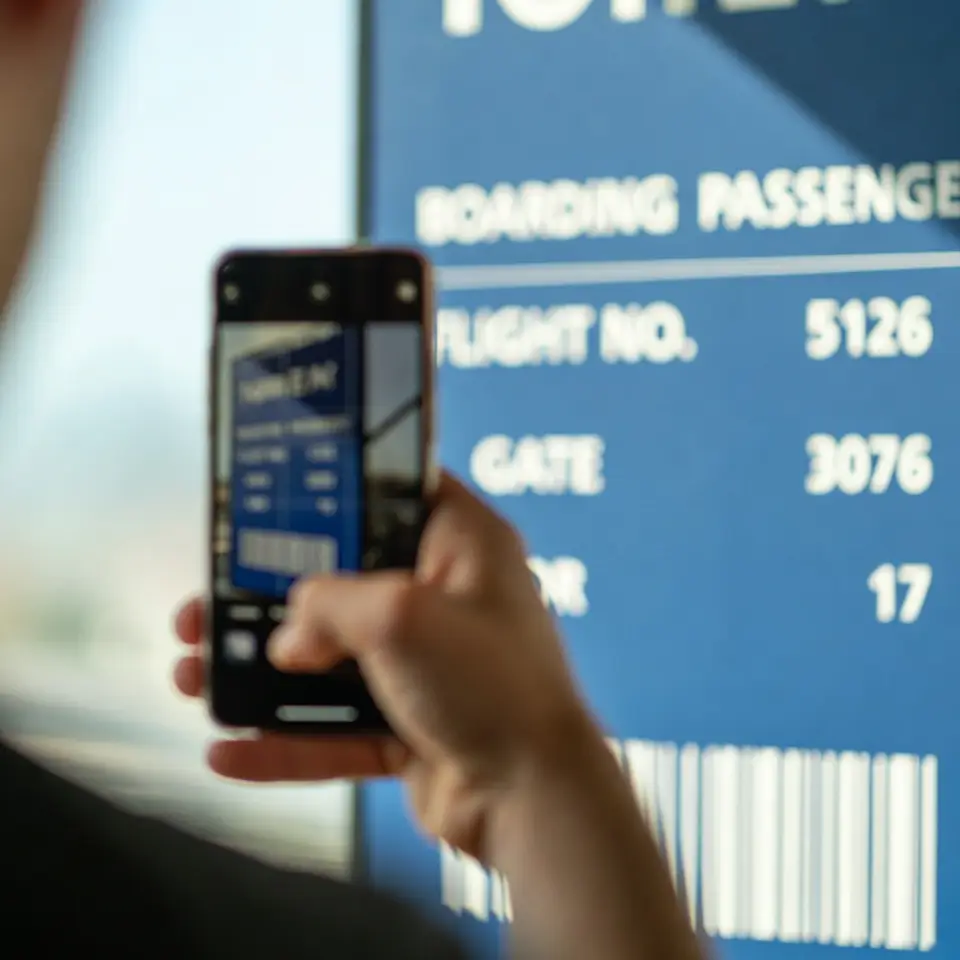 Passageiro usando o celular para registrar provas de atrasos e cancelamentos por vendaval em São Paulo e garantir indenização.