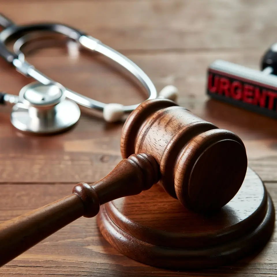 Martelo de juiz representando a concessão de liminar plano de saúde para tratamento urgente.