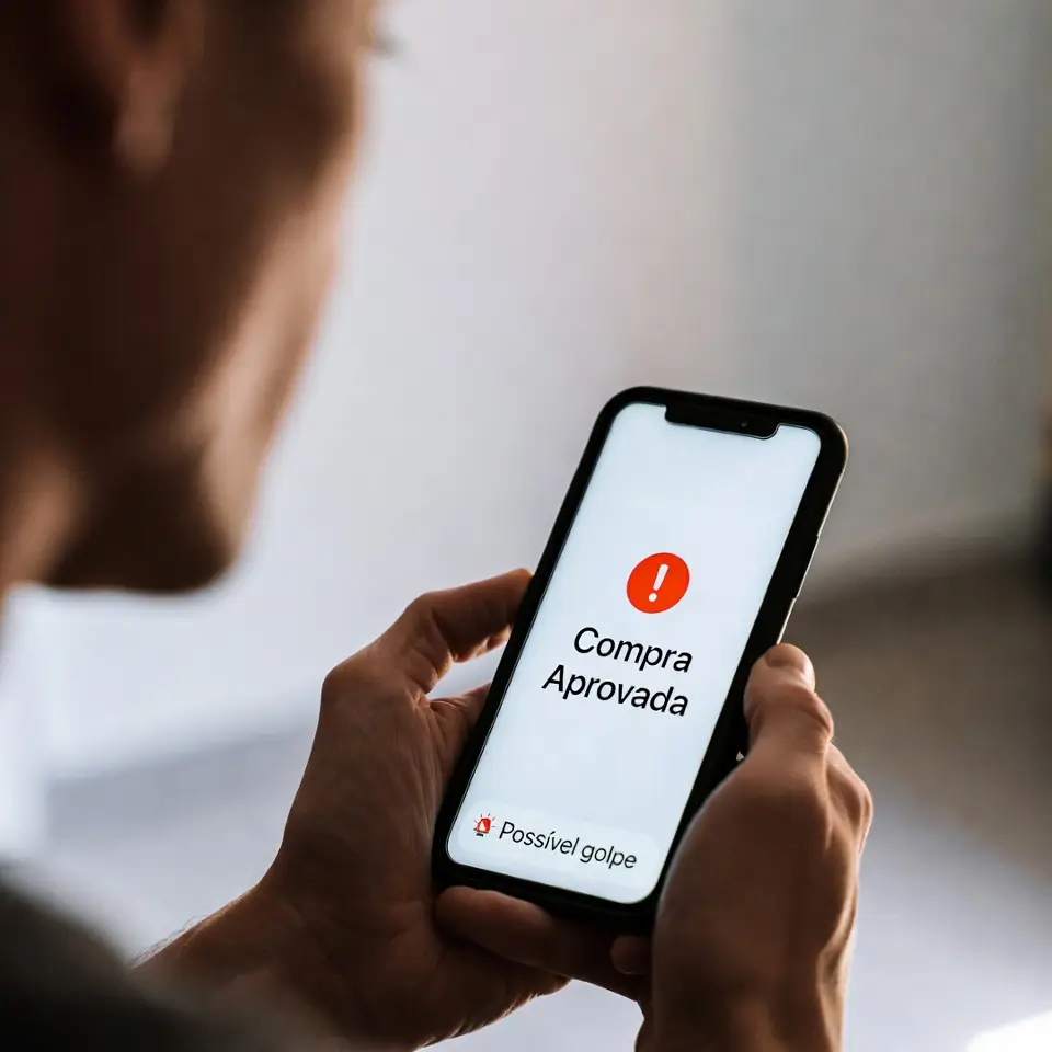 Consumidor conferindo notificação de segurança no celular para evitar prejuízos no golpe do delivery.