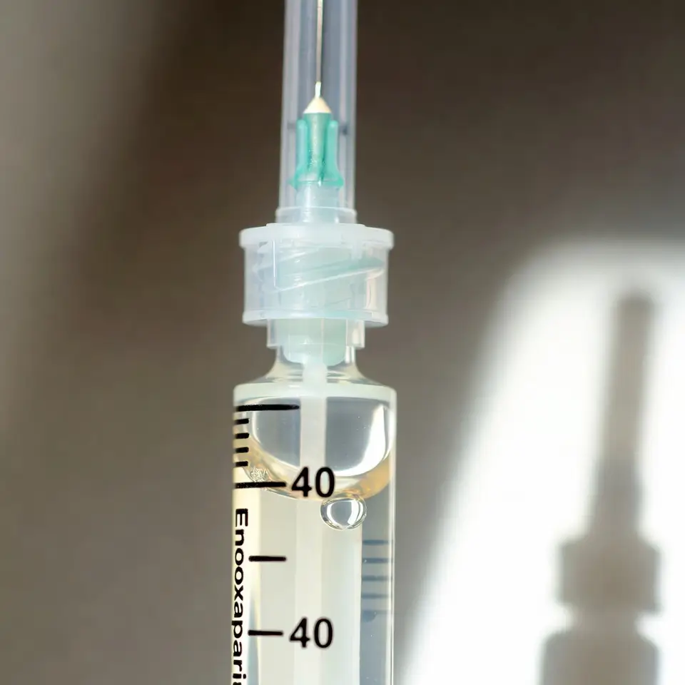 Embalagem do medicamento anticoagulante Enoxaparina Clexane, prescrito para casos de trombofilia e alto custo.