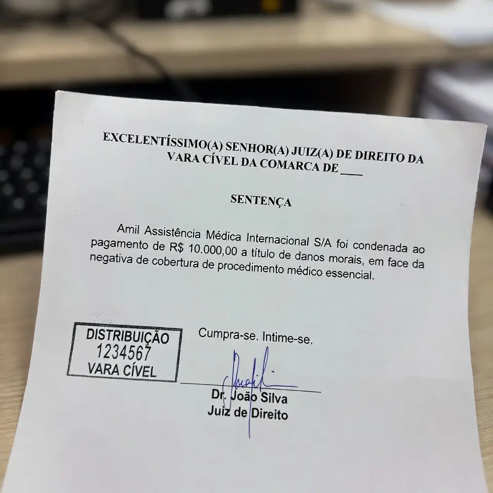 Tribunal com documentos judiciais e martelo de juiz