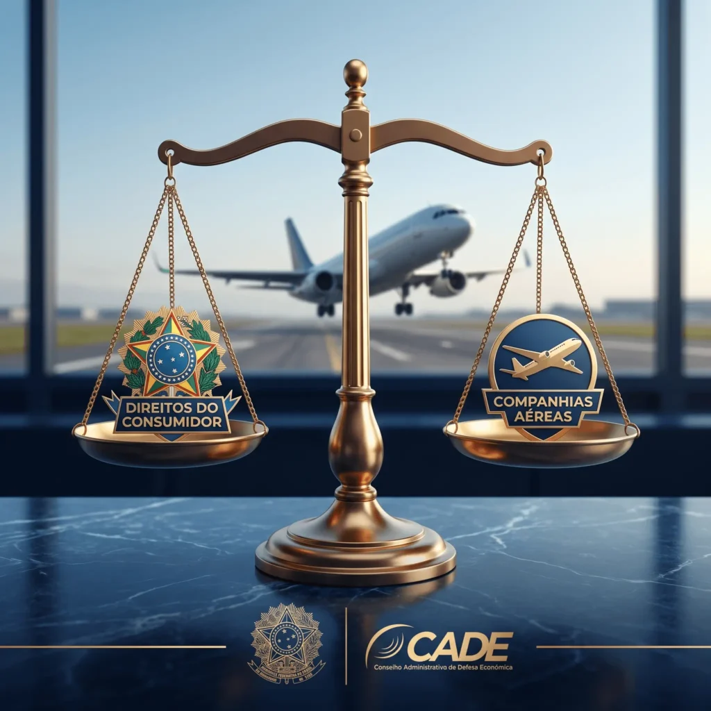 Balança da justiça representando direitos do passageiro em casos de alinhamento de preços de passagens aéreas