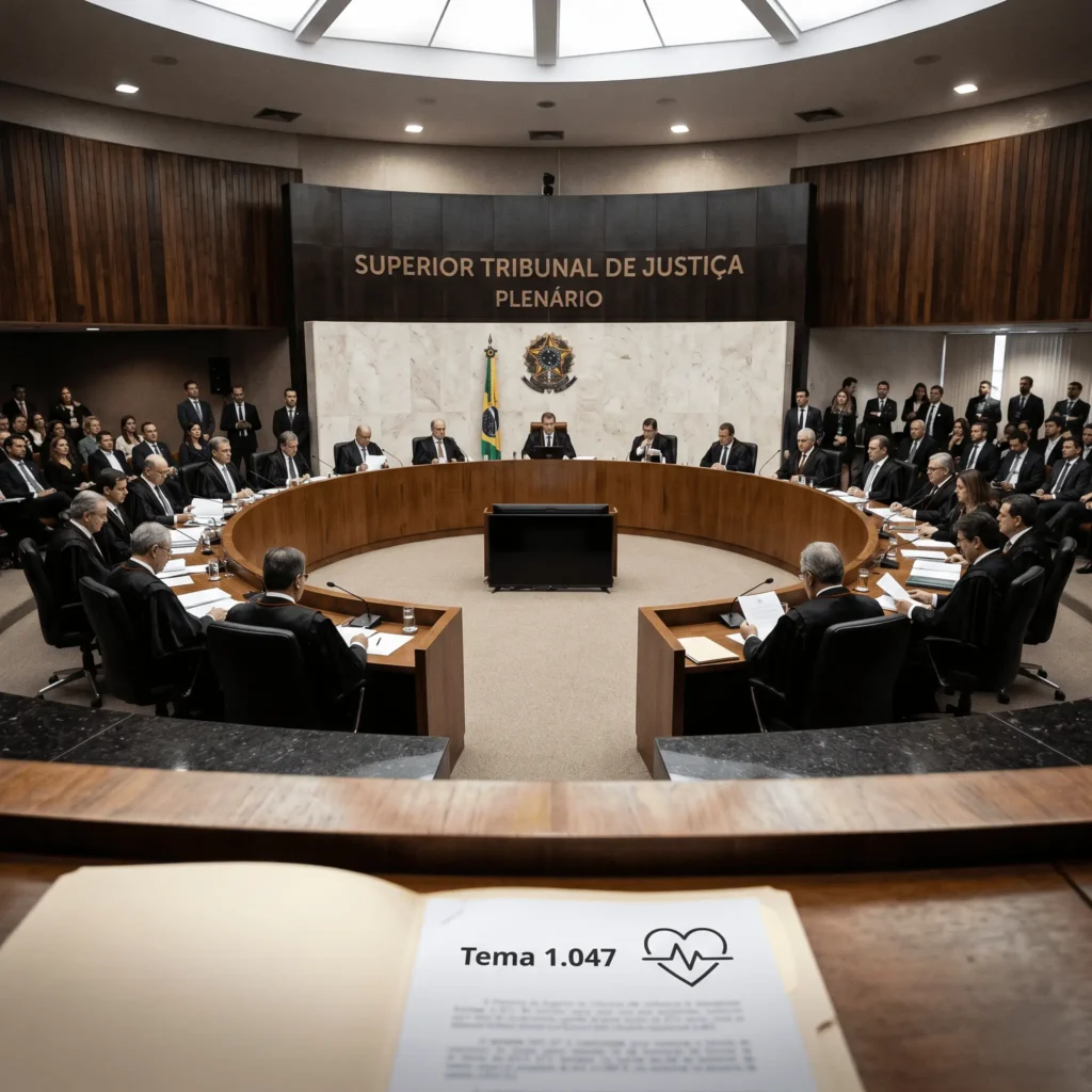 Sessão do Superior Tribunal de Justiça com ministros julgando tema sobre planos de saúde coletivos