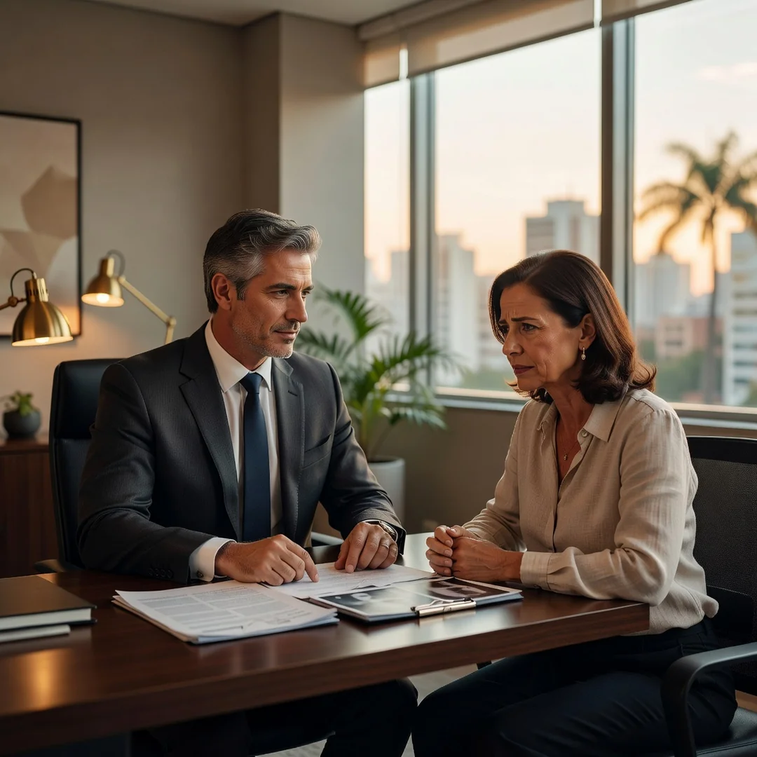 Advogado consultando paciente sobre direitos em caso de adalimumabe negado pelo plano de saúde