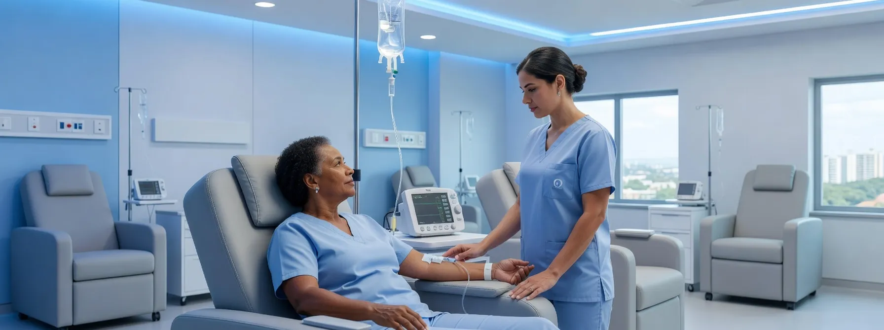 Paciente recebendo quimioterapia com bevacizumabe Avastin em hospital