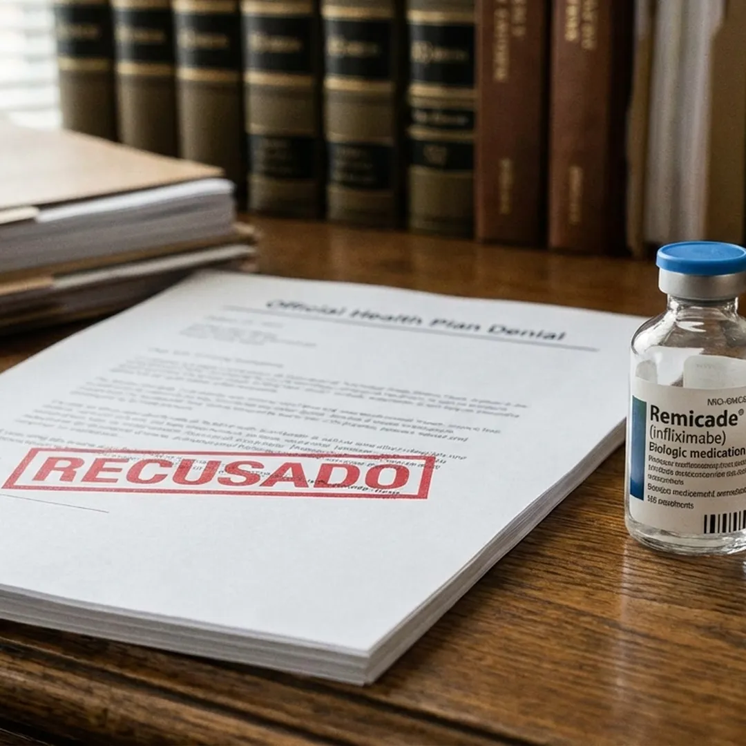 Documento de negativa do plano de saúde para infliximabe com carimbo de recusa