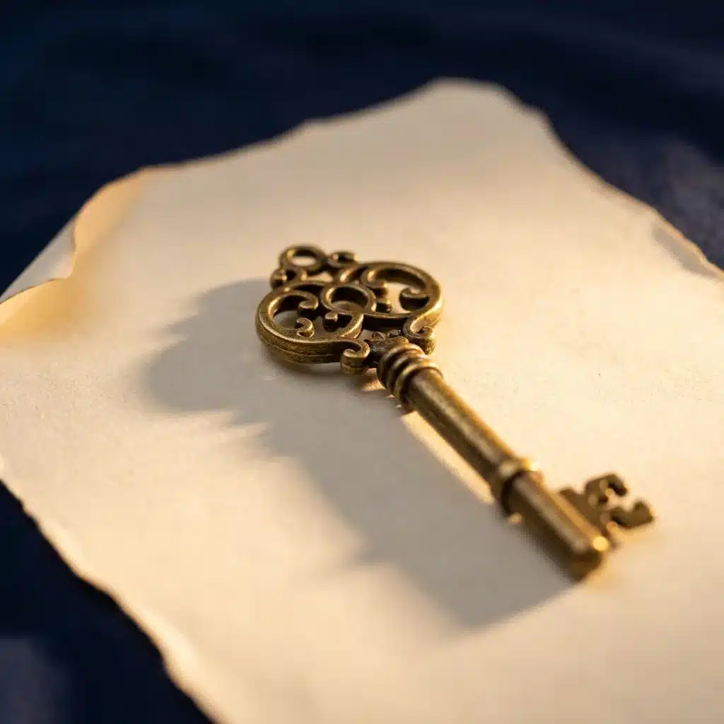 Chave dourada antiga sobre papel cor creme simbolizando liberacao de conta
