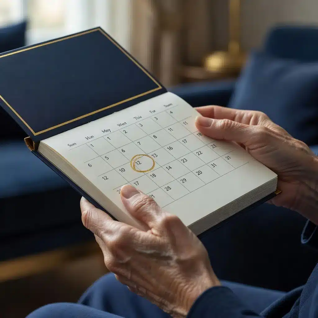 Mãos de idoso com calendário marcado — direitos contratuais ao longo do tempo