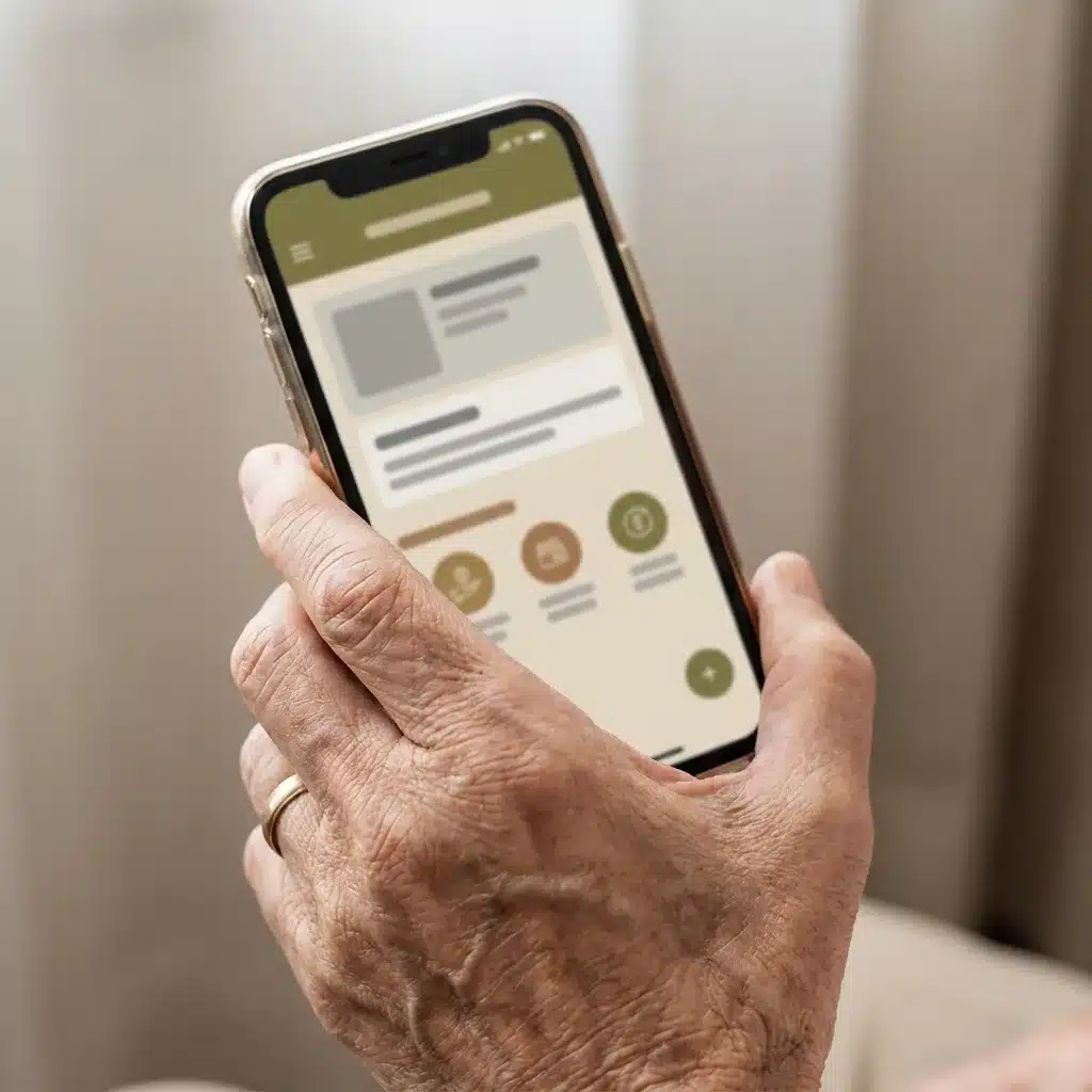 Aposentado segurando celular com aplicativo de previdência aberto